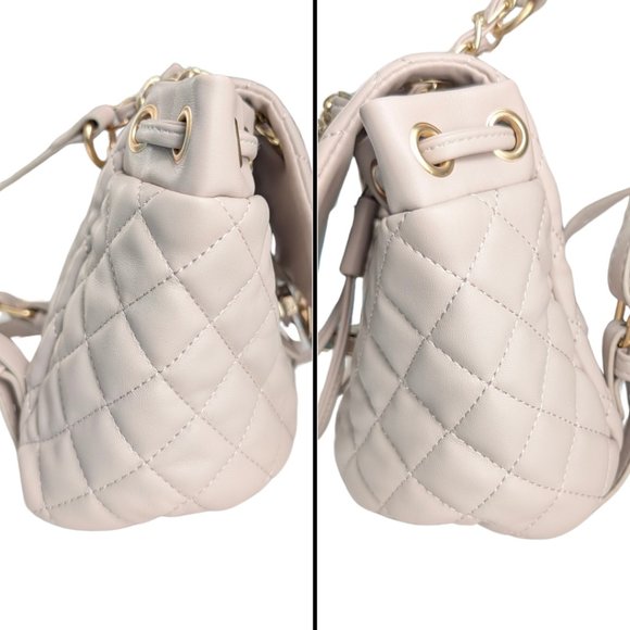 Badgley Mischka Beige Quilted Faux Leather Chain Strap Mini Backpack - Picture 4 of 12